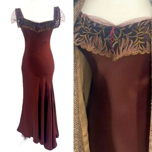 Ralph Lauren Collection Vintage Silk Gown Dress Embroidered Maxi 90s Slip Formal